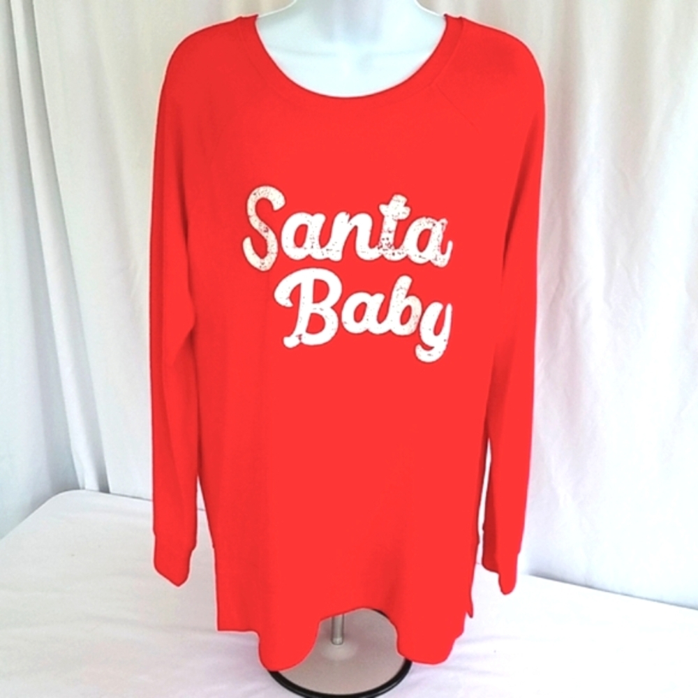 Isabel Maternity Santa Baby Graphic Long Sleeve Red Sweatshirt Size Medium